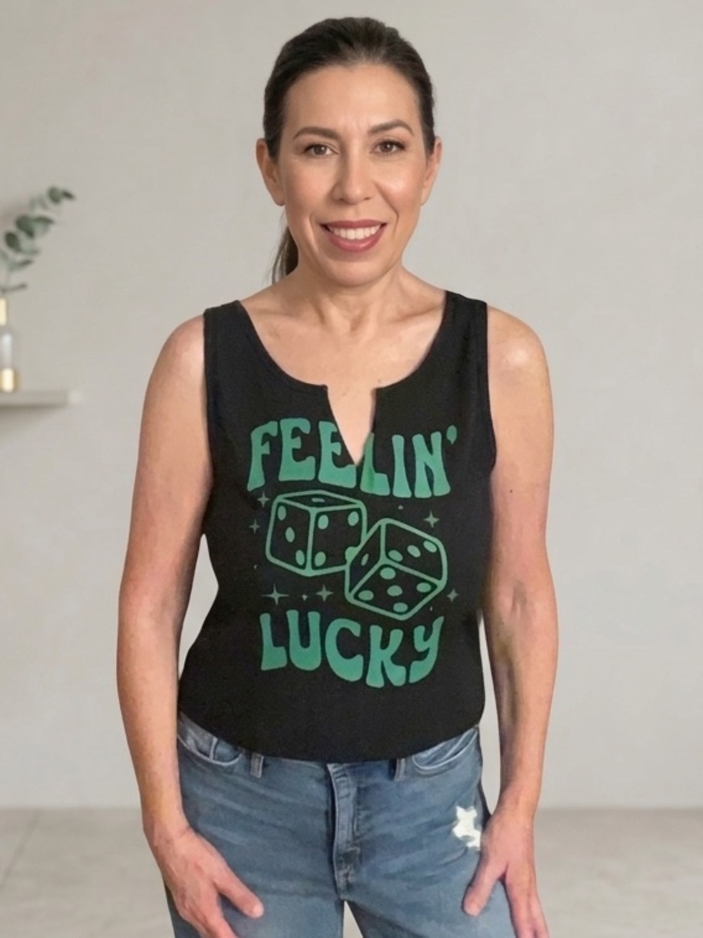 NWOT Feelin' Lucky Black Graphic Tank Top
